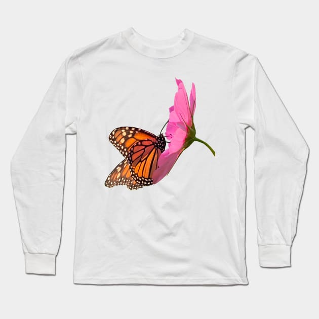 Monarch Butterfly on Cosmos Flower Long Sleeve T-Shirt by DandelionDays